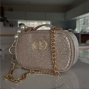 Cristian Dior Gold Make up/ Rhinestone Crossbody Bag with Chain Strap